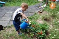 Поливаем цветы на площадке